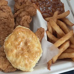 3 piece meal with fries and beans