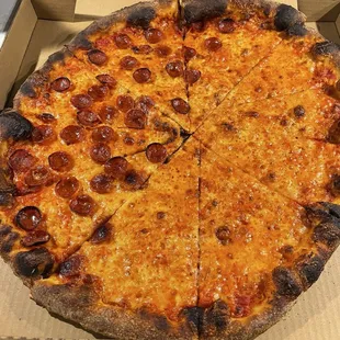 Amazing half cheese, half pepperoni. Perfectly cooked and delicious! $19.99.
