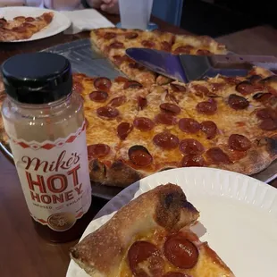 Pepperoni pizza with Mike's Hot Honey