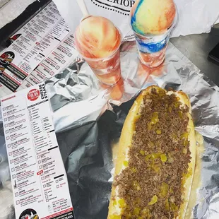 a hot dog and a drink