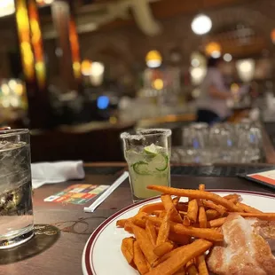 Plain grilled chicken, sweet potato fries, and spicy margarita