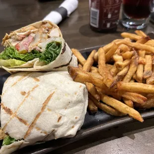 a burrito and french fries