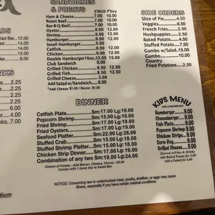 Other half of menu!
