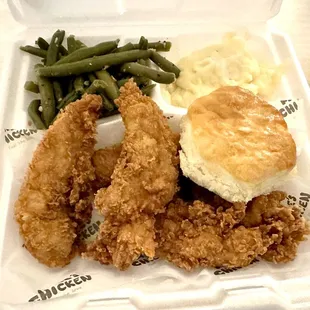 fried chicken and green beans