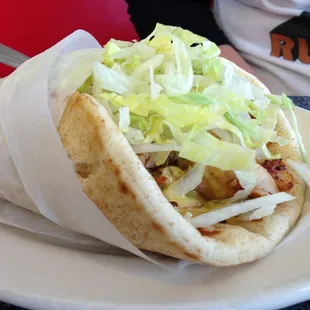 Chicken Gyro with Greek mustard.