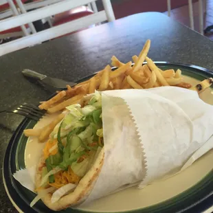 Chicken gyro with fries