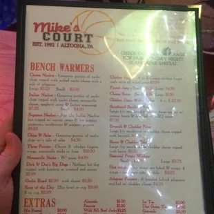 Front of menu