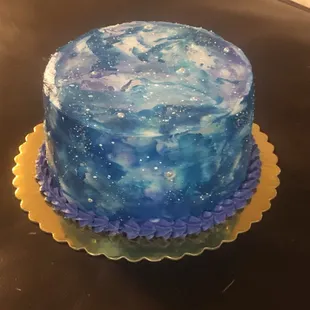 Galaxy cake made with blues and purples