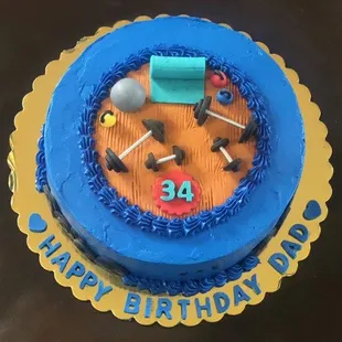 A celebration birthday cake for a dad who just started his workout program.