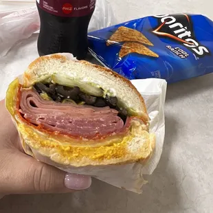 Hot Italian Submarine no onion/tomato add pepperoncini   &amp; extra olives