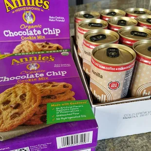 Great finds! Organic chocolate chip cookie mix, Iced coffee drinks