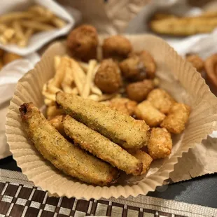 Got home and air fried all the fried foods. Fried pickles, mushrooms, and onion rings were good.