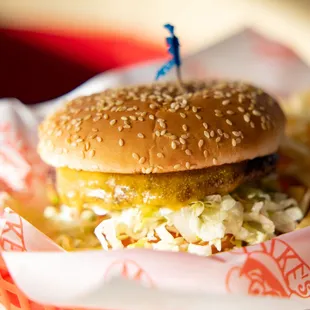 Deluxe Cheeseburger. You can't go wrong with a classic. All food is cooked fresh to order, it may take a little longer but you're worth it!!