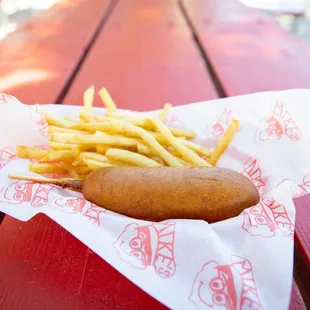 HAPPY HOUR  Every Mon-Thurs, 2:30- 4:30pm
 FREE fries or tots with any regularly priced burger
 Corndogs just $1.25