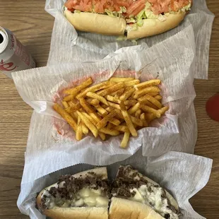 Cheesesteak, Mike's Famous cheesesteak, Old Bay fries