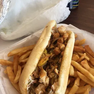 Chicken Philly with plenty of fries.
