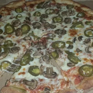 One Large Cheese Pizza 14 &apos;&apos; with 2 Toppings - Mushroom &amp; Jalapeño