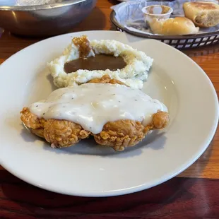 Fried Chicken and Gravy lunch, a lot of food for one person. Man VS Food, food 1 man 0.