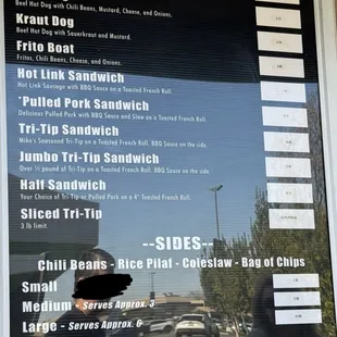 Menu as of Jan. 2025