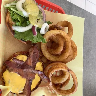 Bacon burger and beer battered fries!!