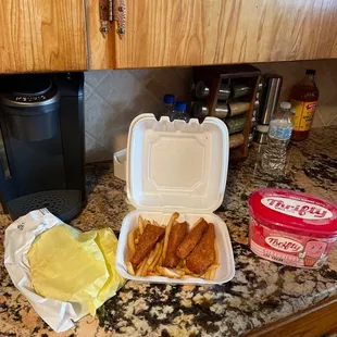 Two beef tacos  for dinner later my favorite fish and chips.