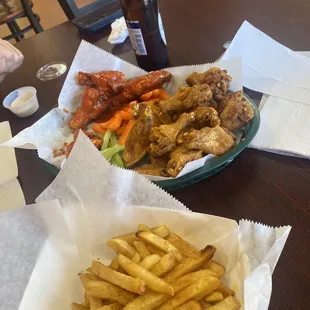Party wings and seasoned fries!