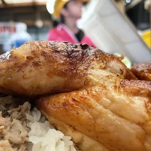 Close up of chicken with kahlua pork.