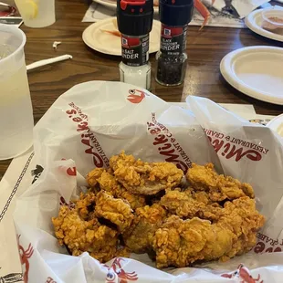 Fried Oysters Basket not sure why it's called a basket was no fries or cole slaw! Came with it! Should of been on a plate!! Lol