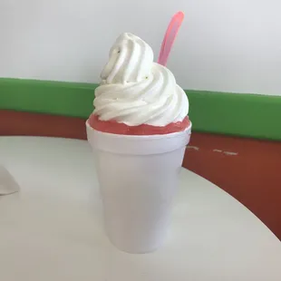Watermelon ice with vanilla soft serve gelati
