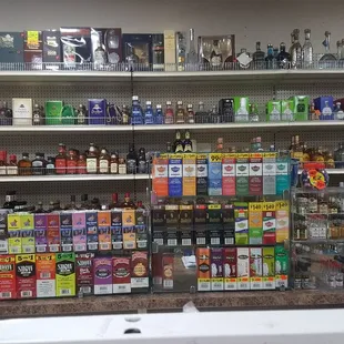 shelves of liquor in a store
