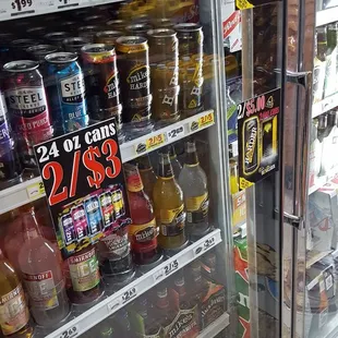 a refrigerated display of beverages