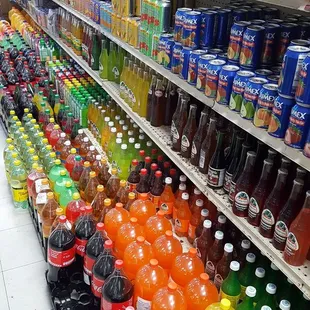 a variety of sodas and juices