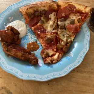 Wings and Meat Lovers Pizza