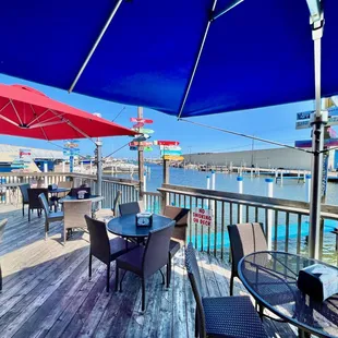 tables and chairs on the deck