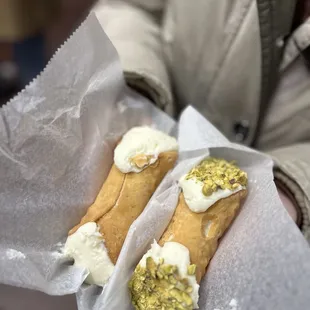 Ricotta and pistachio cannolis