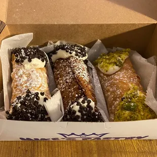 Chocolate Chip Cannoli, Florentine Cannoli, Pistachio Cannoli