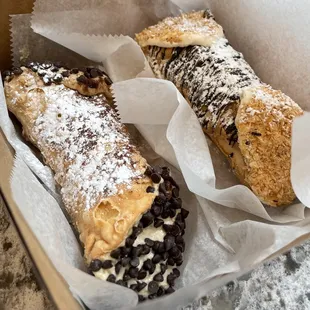 chocolate chip cannoli, hazelnut cannoli