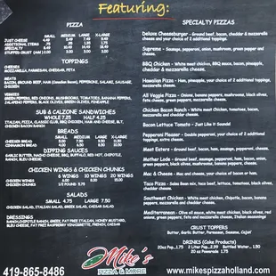The menu.