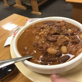 a bowl of chili and beans