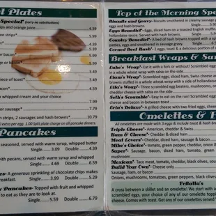 Breakfast menu
