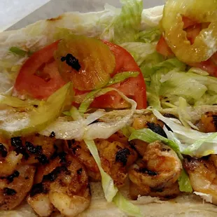 Grilled shrimp po boy fully dressed