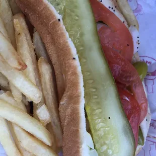 a hot dog and french fries