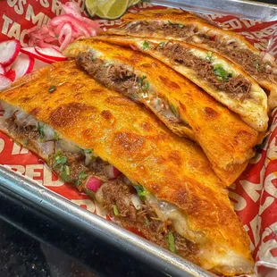 Red Quesadilla- Birria, jack cheese, cilantro &amp; onions