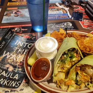 Buffalo chicken wrap and chips