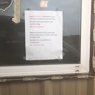 a sign in the window