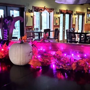 a bar decorated for halloween
