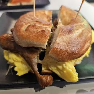 Sausage Egg and Cheese on plain bagel