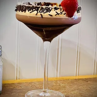a dessert in a martini glass