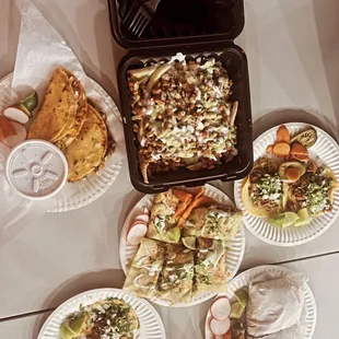 asada fries, al pastor torta, birra tacos, asada quesadilla