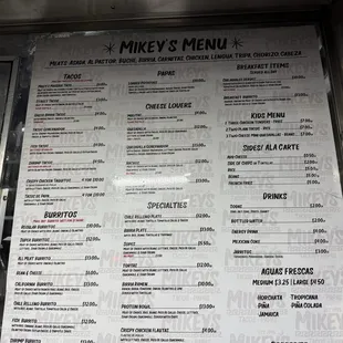 Current menu &amp; prices